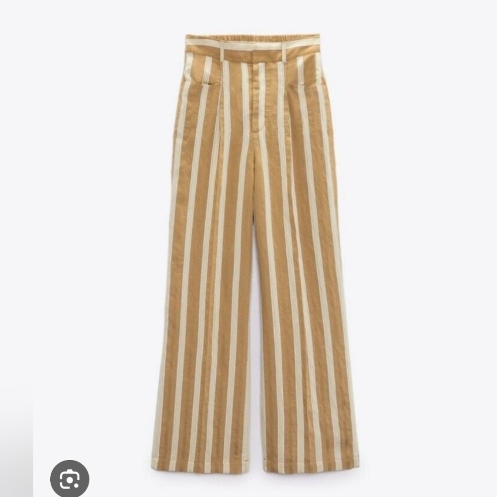 Zara Tan and Cream Striped Wide Leg Pants - Picture 3 of 14
